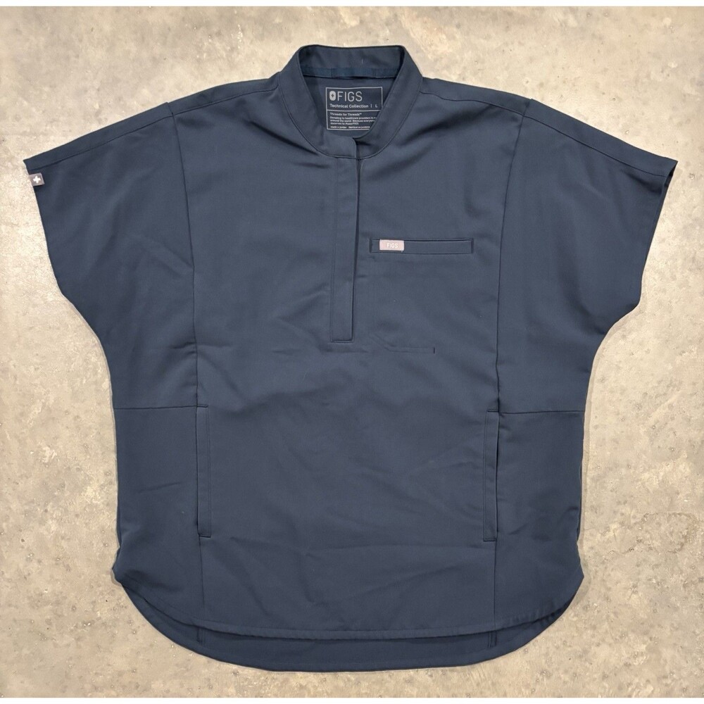 Figs Montex Scrub Top Womens Large Navy Half Zip Mandarin Pockets Technical